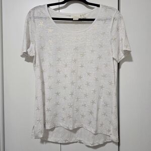 Cynthia Rowley White Starfish Short Sleeve Tee 100% Linen Size M
